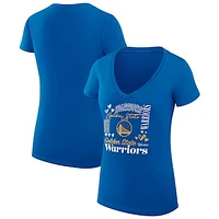 Women's G-III 4Her by Carl Banks Royal Golden State Warriors Team Name Collage Fitted Graphic V-Neck T-Shirt