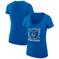 Women's G-III 4Her by Carl Banks Royal Golden State Warriors Team Name Collage Fitted Graphic V-Neck T-Shirt