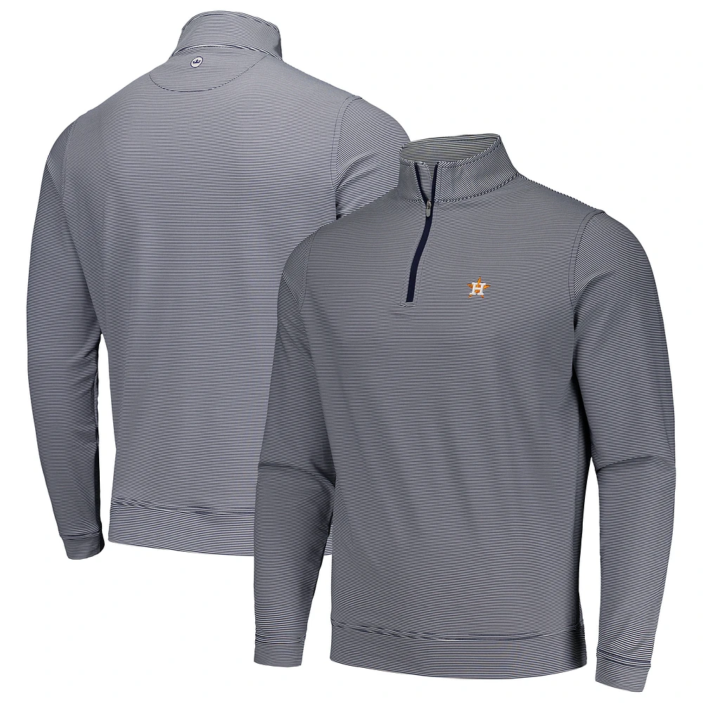 Men's Peter Millar Navy Houston Astros Perth Sugar Stripe Performance Quarter-Zip Top