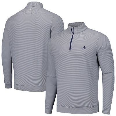 Men's Peter Millar Navy Atlanta Braves Perth Sugar Stripe Performance Quarter-Zip Top