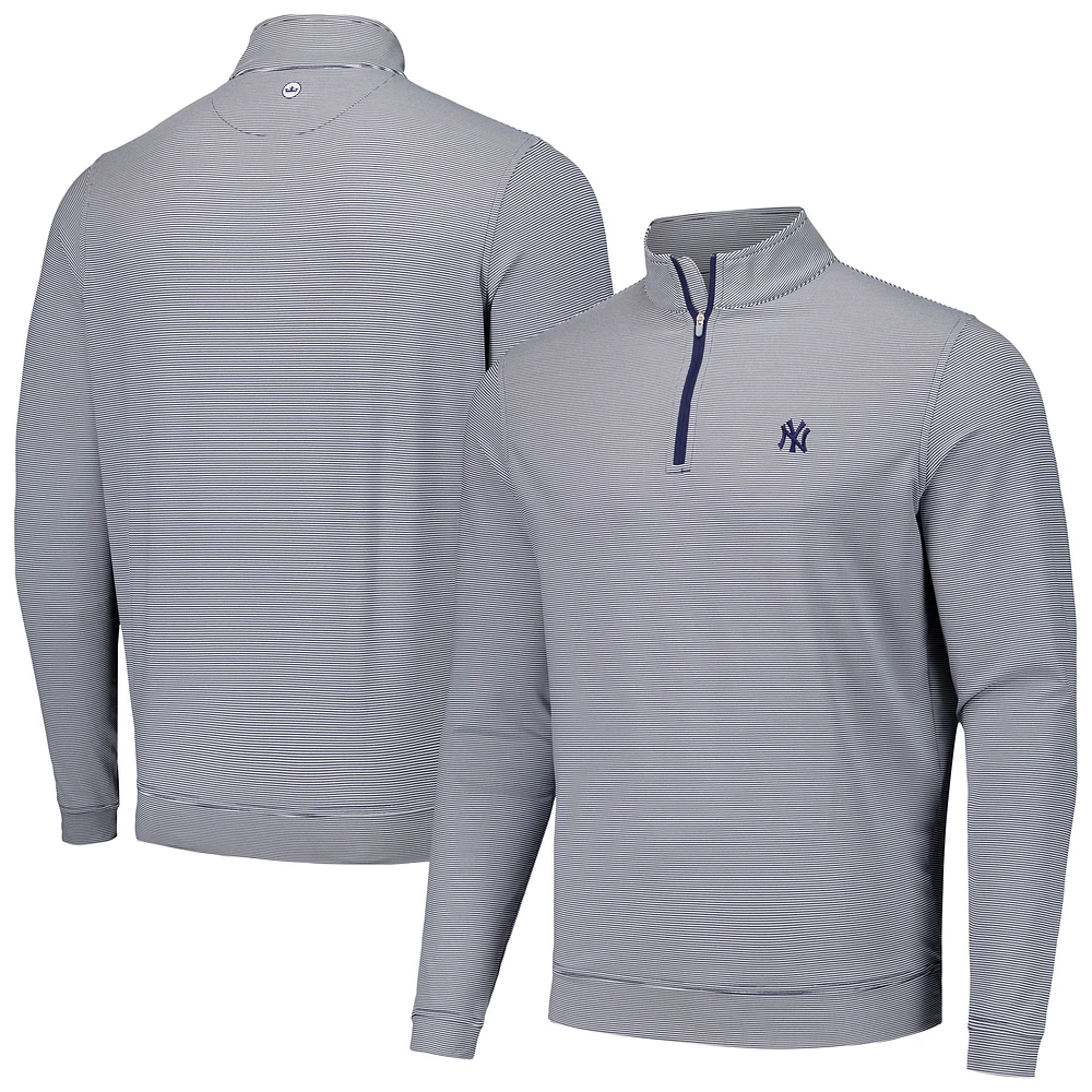 Men's Peter Millar Navy New York Yankees Perth Sugar Stripe Performance Quarter-Zip Top