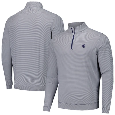 Men's Peter Millar Navy New York Yankees Perth Sugar Stripe Performance Quarter-Zip Top