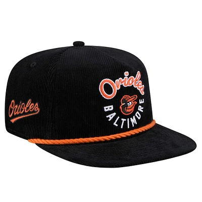 Men's New Era  Black Baltimore Orioles Full Circle Corduroy Golfer Adjustable Hat