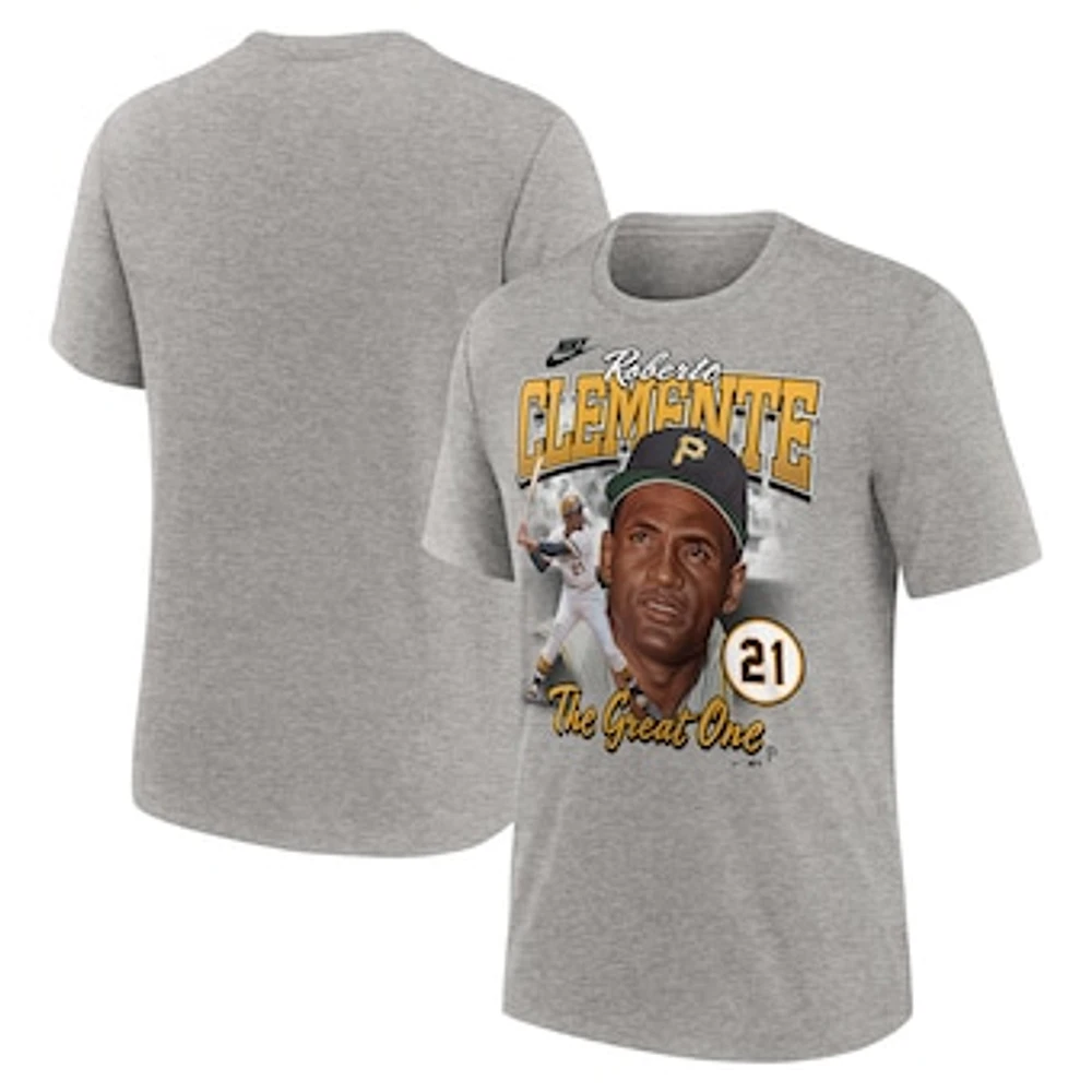 Men's Nike Roberto Clemente Heather Gray Pittsburgh Pirates Cooperstown Collection Player Local T-Shirt