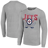 Men's Starter Heather Gray Winnipeg Jets '80s Inspired Team Logo Long Sleeve T-Shirt