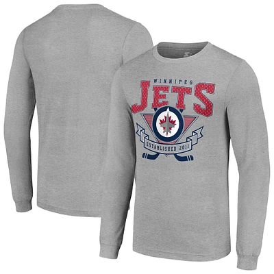 Men's Starter Heather Gray Winnipeg Jets '80s Inspired Team Logo Long Sleeve T-Shirt