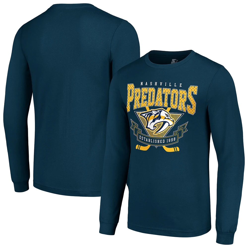 Men's Starter Navy Nashville Predators Team Logo Graphic Long Sleeve T-Shirt