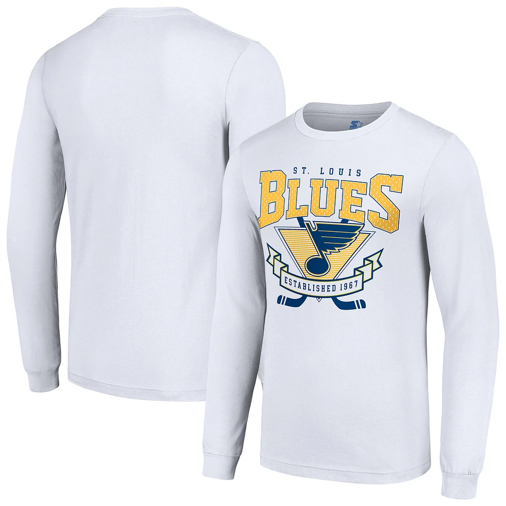 Men's Starter White St. Louis Blues Team Logo Graphic Long Sleeve T-Shirt