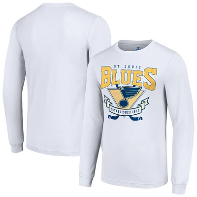 Men's Starter White St. Louis Blues Team Logo Graphic Long Sleeve T-Shirt