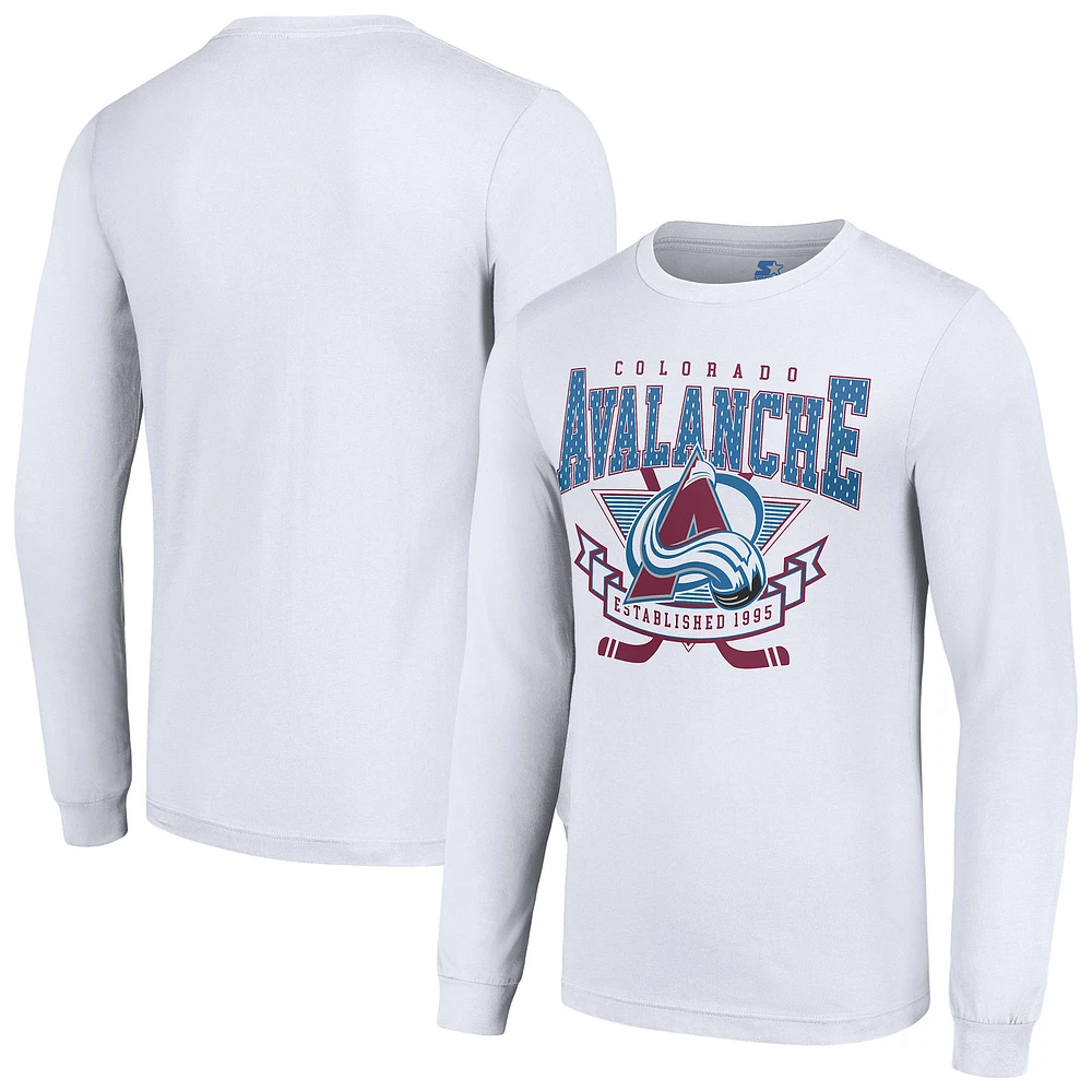 Men's Starter White Colorado Avalanche Team Logo Graphic Long Sleeve T-Shirt