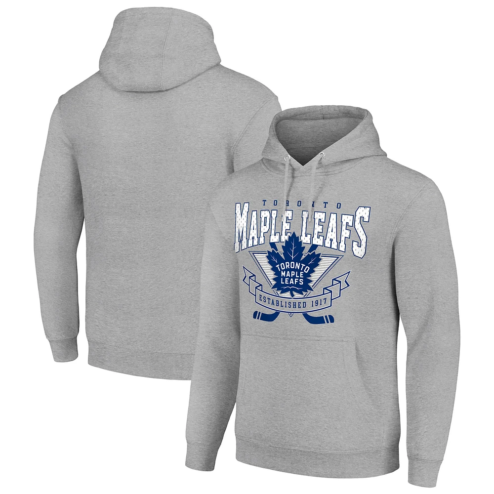Men's Starter Heather Gray Toronto Maple Leafs Team Logo Graphic Fleece Tri-Blend Pullover Hoodie