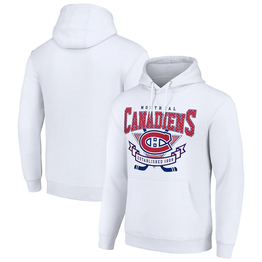 Men's Starter White Montreal Canadiens Team Logo Graphic Fleece Tri-Blend Pullover Hoodie