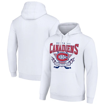 Men's Starter White Montreal Canadiens Team Logo Graphic Fleece Tri-Blend Pullover Hoodie