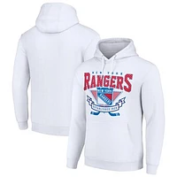 Men's Starter White New York Rangers Team Logo Graphic Fleece Tri-Blend Pullover Hoodie