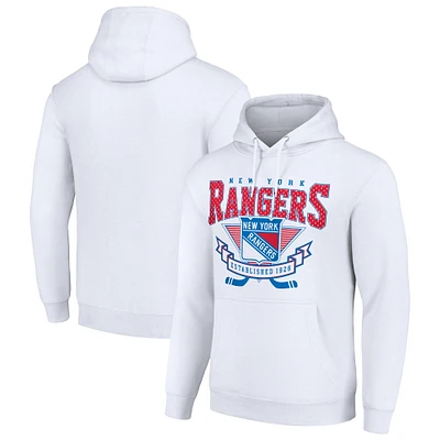 Men's Starter White New York Rangers Team Logo Graphic Fleece Tri-Blend Pullover Hoodie