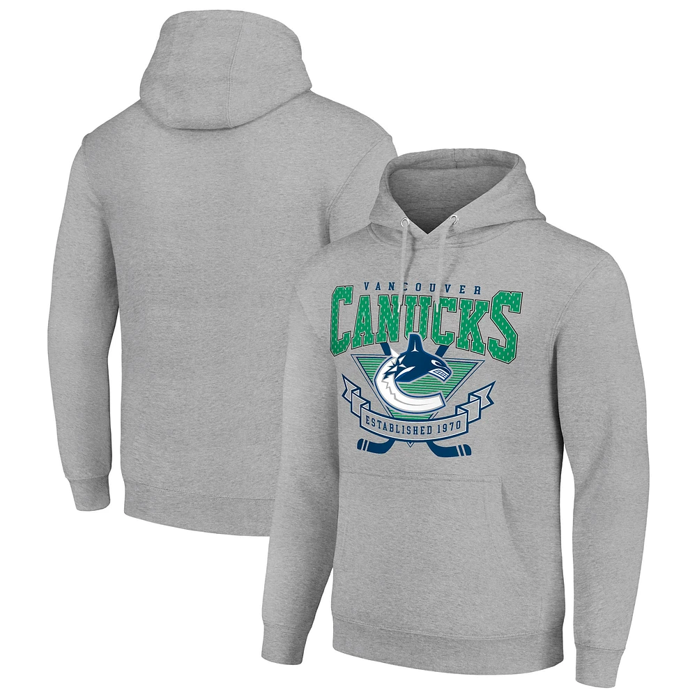 Men's Starter Heather Gray Vancouver Canucks Team Logo Graphic Fleece Tri-Blend Pullover Hoodie