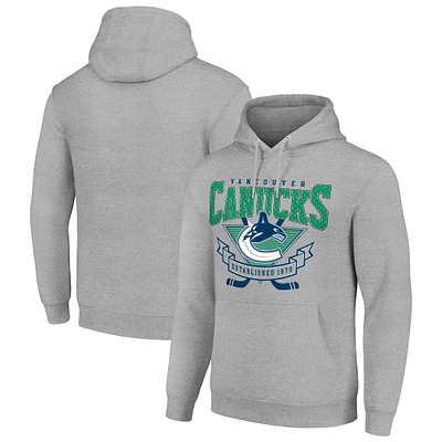 Men's Starter Heather Gray Vancouver Canucks Team Logo Graphic Fleece Tri-Blend Pullover Hoodie
