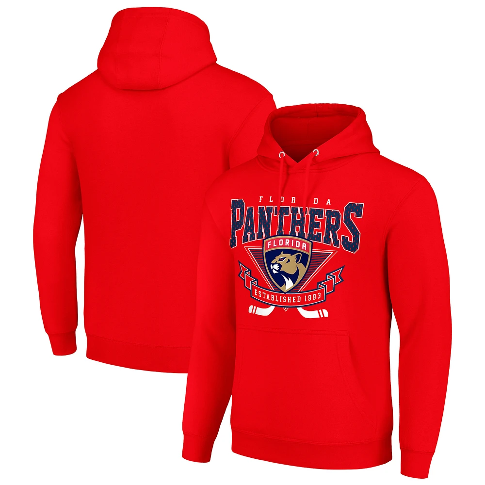 Men's Starter Red Florida Panthers Team Logo Graphic Fleece Tri-Blend Pullover Hoodie