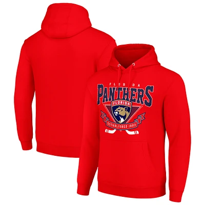 Men's Starter Red Florida Panthers Team Logo Graphic Fleece Tri-Blend Pullover Hoodie