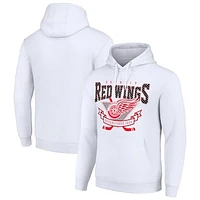 Men's Starter White Detroit Red Wings Team Logo Graphic Fleece Tri-Blend Pullover Hoodie