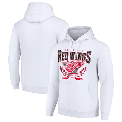 Men's Starter White Detroit Red Wings Team Logo Graphic Fleece Tri-Blend Pullover Hoodie
