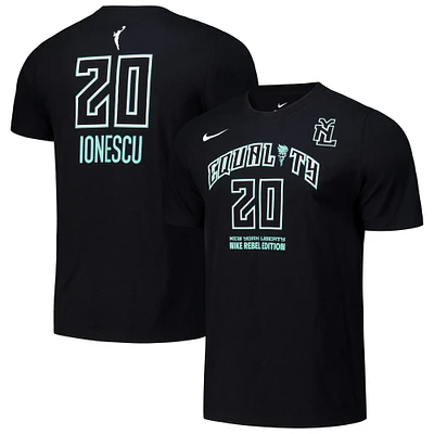 Unisex Nike Sabrina Ionescu Black New York Liberty Rebel Edition Name & Number T-Shirt