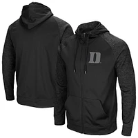 Men's Colosseum Black Duke Blue Devils Blackout 3.0 Tonal Raglan Full-Zip Hoodie