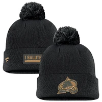 Men's Fanatics Black Colorado Avalanche Military Appreciation Cuffed Knit Hat with Pom