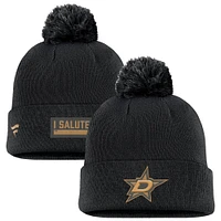 Men's Fanatics Black Dallas Stars Authentic Pro Military Appreciation Cuffed Knit Hat with Pom