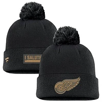 Men's Fanatics Black Detroit Red Wings Military Appreciation Cuffed Knit Hat with Pom