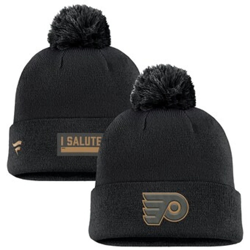 Men's Fanatics Black Philadelphia Flyers Military Appreciation Cuffed Knit Hat with Pom