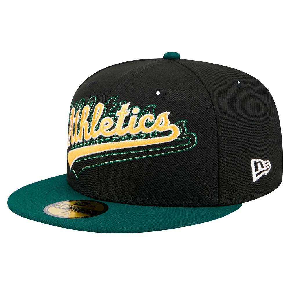 Men's New Era Black Oakland Athletics Shadow Stitch 59FIFTY Fitted Hat