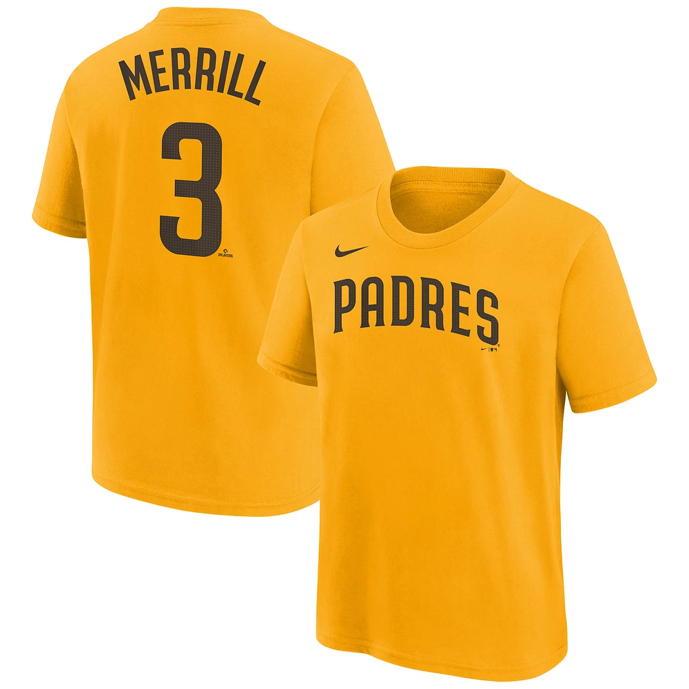 Youth Nike Jackson Merrill Gold San Diego Padres Player Name & Number T-Shirt