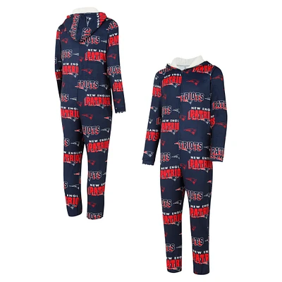 Men's Concepts Sport Navy New England Patriots Roadway All Over Microfleece Full-Zip Union Suit