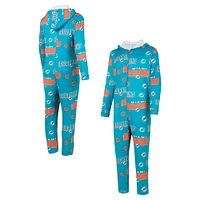 Men's Concepts Sport Aqua Miami Dolphins Roadway All Over Microfleece Full-Zip Union Suit