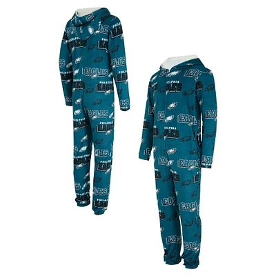 Men's Concepts Sport Midnight Green Philadelphia Eagles Roadway All Over Microfleece Full-Zip Union Suit