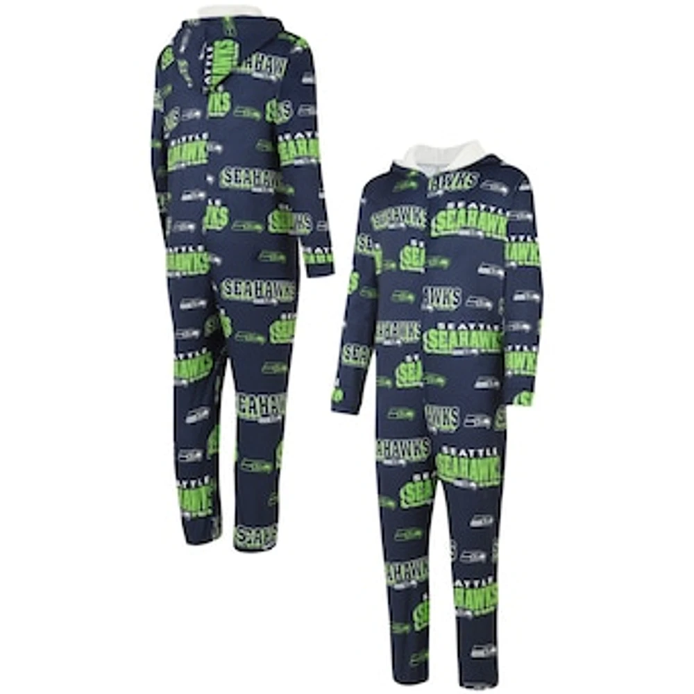 Men's Concepts Sport College Navy Seattle Seahawks Roadway All Over Microfleece Full-Zip Union Suit