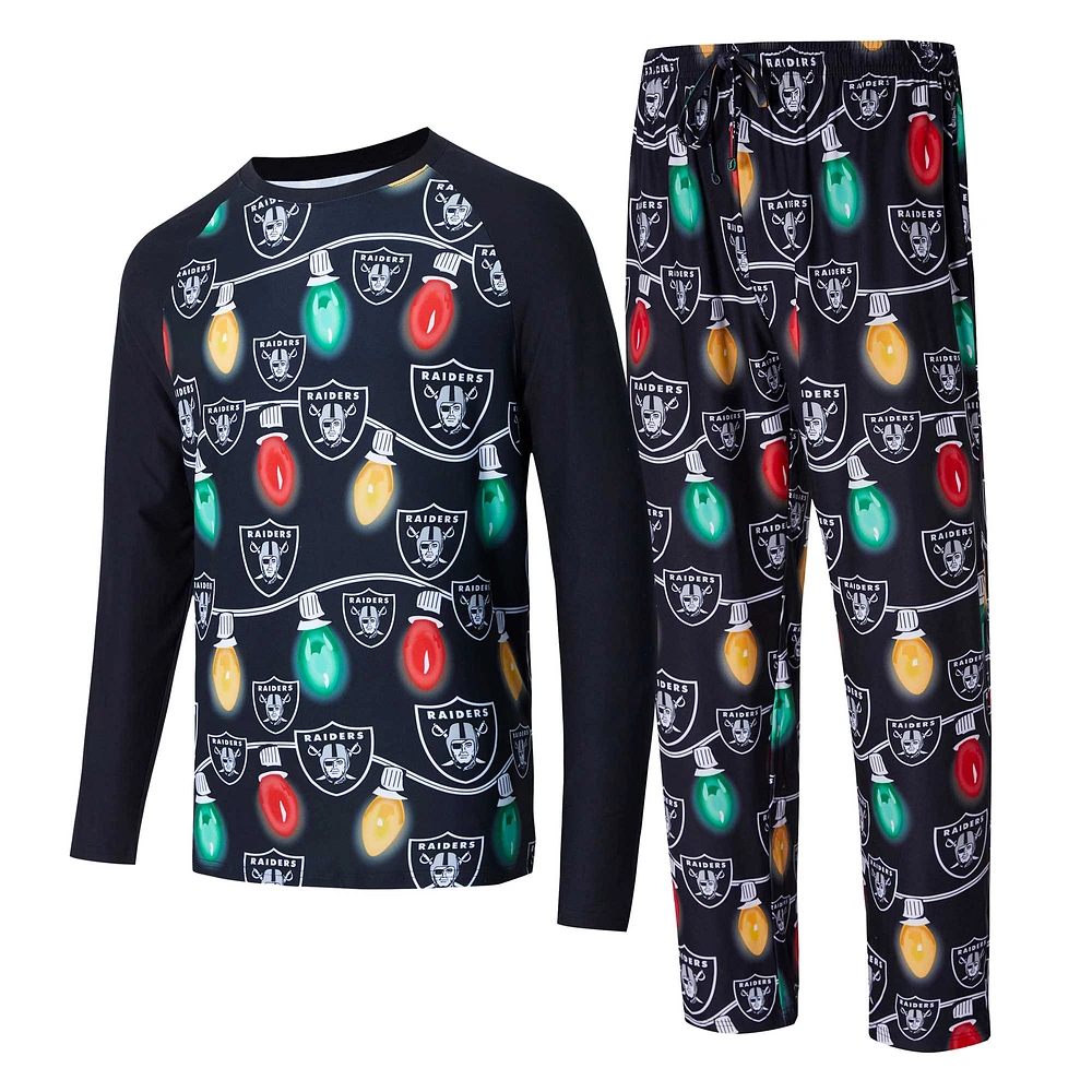 Men's Concepts Sport  Black Las Vegas Raiders Garland Knit Raglan Long Sleeve T-Shirt and Pants Set