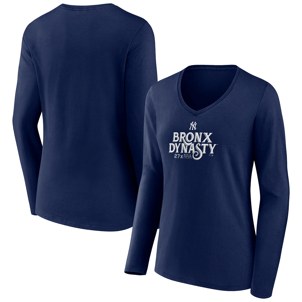 Women's Navy New York Yankees Bronx Dynasty V-Neck Long Sleeve T-Shirt