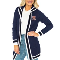 Women's Gameday Couture Navy Auburn Tigers One More Round Tri-Blend Striped Hooded Cardigan Sweater