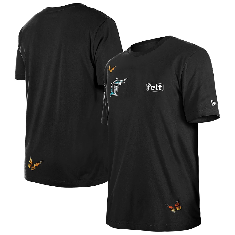 Men's New Era x Felt  Black Florida Marlins Cooperstown Collection T-Shirt