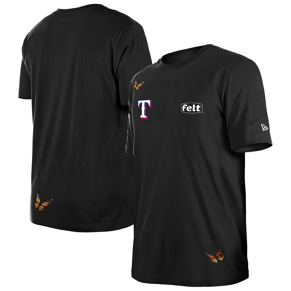 Men's New Era x Felt  Black Texas Rangers T-Shirt