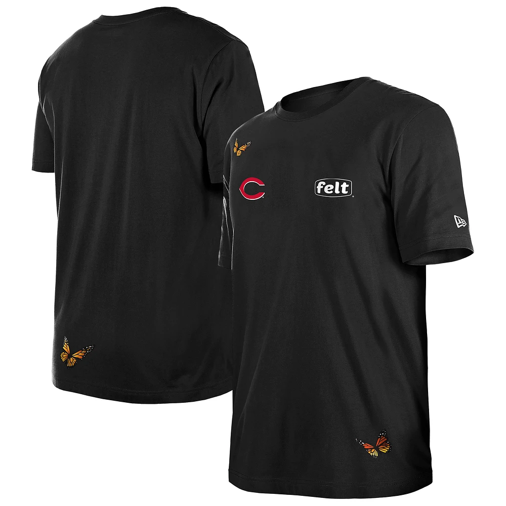 Men's New Era x Felt  Black Cincinnati Reds T-Shirt