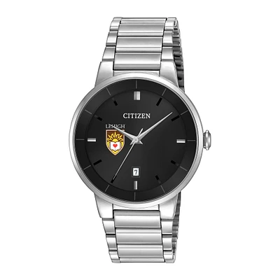 Men's Citizen Watch Silver Lehigh Mountain Hawks Black Dial Stainless Steel Watch