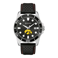 Men's Bulova Black Iowa Hawkeyes Sport Leather Strap Watch