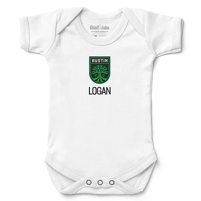 Infant Chad & Jake White Austin FC Logo Personalized Bodysuit