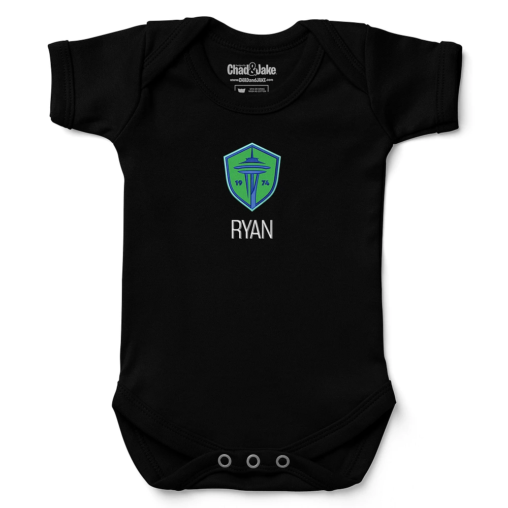 Infant Chad & Jake Black Seattle Sounders FC Logo Personalized Bodysuit