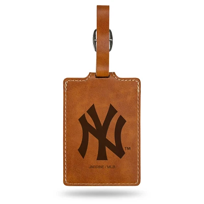 Brown New York Yankees Ultra Suede Luggage Tag