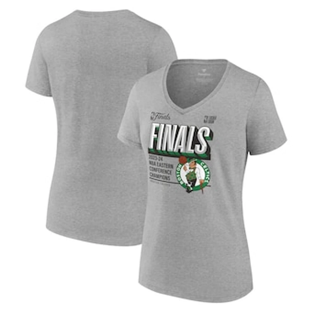 Women's Fanatics Steel Boston Celtics 2024 Eastern Conference Champions Locker Room Post Up Move V-Neck T-Shirt