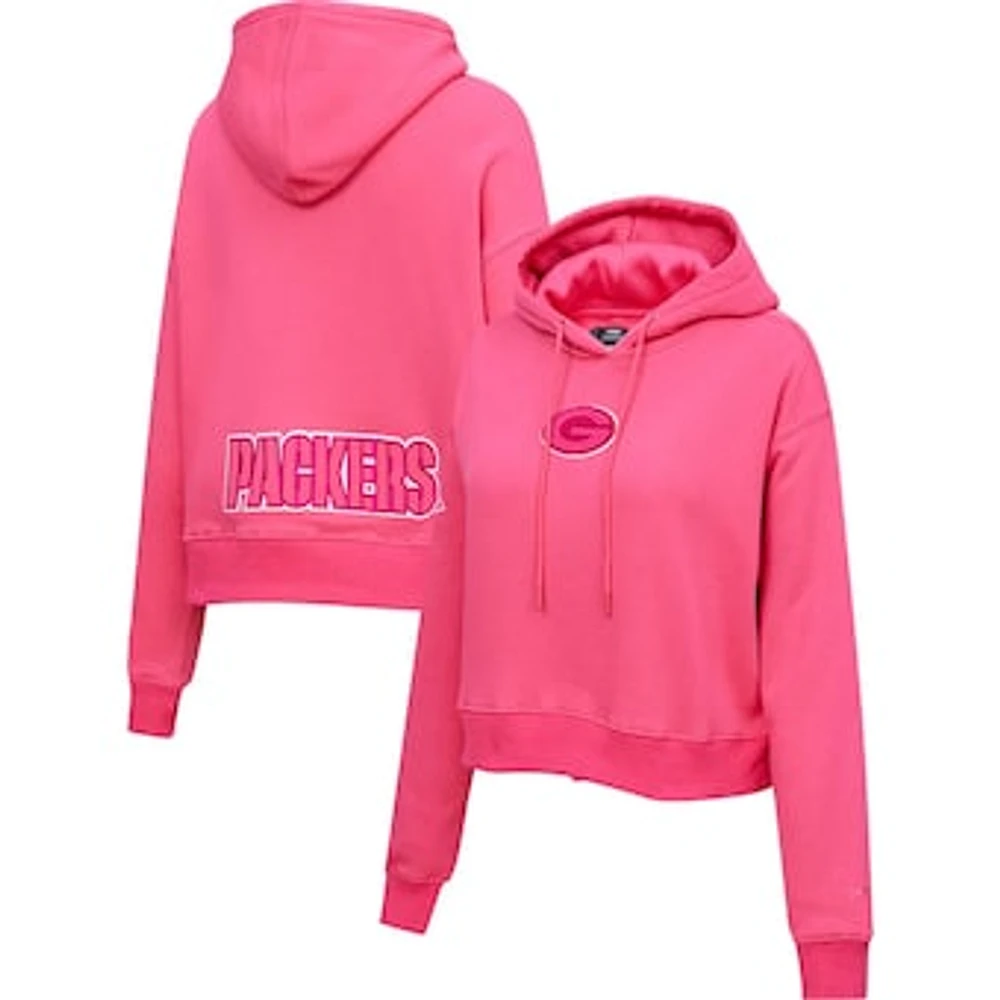 Women's Pro Standard Pink Green Bay Packers Triple Pink Cropped Fleece Pullover Hoodie